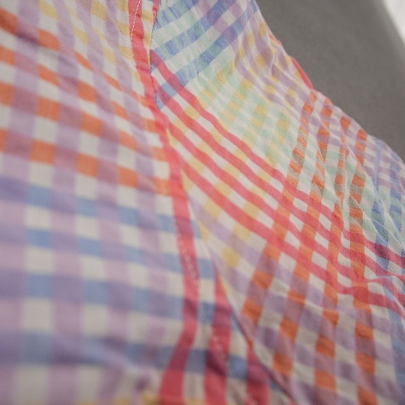 L.L. Bean Seersucker Rainbow Plaid 1/2 Button Shirt Womens XL Short Sleeve - Picture 9 of 14